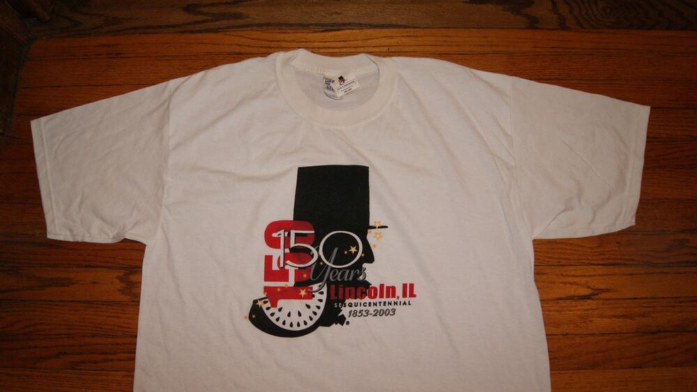 NEW Vintage Lincoln IL 150 Years 1853-2003 White XL TShirt Abe 1st Namesake City